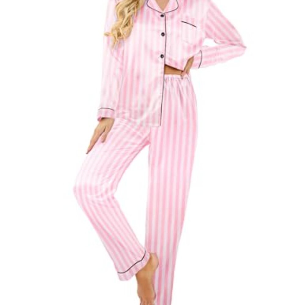 Classic Button Down Satin Pajama Set Elegant Slee… - image 2